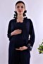 Adjustable Waist Elastic Long Robe Maternity Pajama Set Effortt - Navy Blue - 3