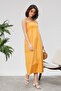 Yellow Cotton Long Summer Dress with Straps, Shoulder Tie, Gathered and Ruffled, for Women - 5