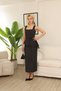 Square Neckline Peplum Detailed Polka Dot Dress Black