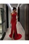 Red One-Shoulder Stone Detailed Slit Fish Tail Evening Dress 583412 - 3