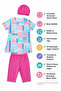 42507-26 Girls' Short Sleeve Sea Set Including a Cap, Digital Patterned Quick Drying Flexible Swimsuit Set - 8