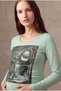 Maternity Green Cotton Crew Neck Long Sleeve T-Shirt with Gold Print Detail Fallyn - 3