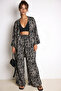 طقم بنطلون كيمونو صيفي منقوش من الفيسكون LRN0013 BLACK BONE - 2