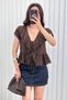 Women's Ruffle Tie V-Neck Summer Blouse Short Sleeve Flounce Loose Chic Casual Blouse - 3