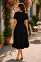 Strong Style-Women's Asymmetrical Collar Short Sleeve A-Line Midi Dress (105 cm) - 3