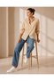 Women's Natural Seashell Stone Embroidered Linen-Look Cotton Shirt - 5