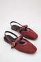 Women's Burgundy Double-Strapped Mesh Short-Heeled Daily Comfortable Ballerinas - 3