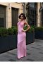 Women's Pink Halter Neck Back Slit Maxi Dress Dcf287 - 3