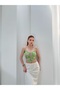 Women's Green Floral Patterned Strappy Asymmetrical Crop Blouse Jf32 - 5