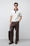 White Cotton Textured Polo Collar Knitwear - 5