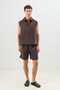Brown Lyocell Blend Crop Fit Sleeveless Men's Shirt - 5