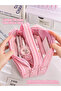 Eslite 3 Compartments Large Capacity Transparent Window Soft Pink Pen Holder Pencil Case - 2