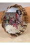 Tray with Wooden and Mirror Details, Pink Bird Pattern, Round Model, Medium Size, Antique Color, Diameter 35 cm - 5