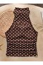 Brown Polka Dot Halter Neck Gathered Draped Stylish Cropped Blouse - 2