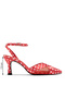 Si̇ena Women's Red Polka Dot 7.5 cm Heeled Shoes with Pointed Toe and Ankle Strap - 2