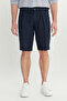 Men's Navy Blue 100% Linen Slim Fit Shorts with Elastic Waist and Side Pockets - 2