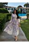 Purple Lavinya Floral Patterned Belted Long Sleeve Dress Tns-9001 - 2