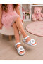 Girl's White Stone-Embellished Velcro Soft Sole Sandals