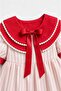 Girl's Cotton Pink Striped Red Collared Dress - 3