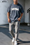 Trust Issue Printed Oversize T-Shirt & Gray Pants Tracksuit Set