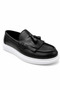 Men's Black, Patent Leather, Matte Tasseled Thick Sole Loafer Shoes, Laceless Casual Shoes - 4