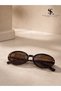 Women's Leopard Print Oval Sunglasses Uv400 Protection Brown Lenses Thin Frame Gold Color T-Detail Retro Vintage Y2K Luxury Stylish Design Daily Summer Beach Vacation Fashion Accessory Trend Model Style - 4