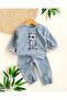 Two-piece set featuring a teddy bear embroidery design with glasses, and snap closures at the shoulders. - 2