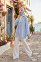 Light Blue - 100% Cotton Pocketed Lace-Up Women's Hijab Kimono 1165-Tes - 6