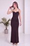 Women's Side Draped Gloplu Strap Maxi Evening Dress Brown - 3