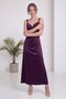 Women's Draped Collar Gold Detailed Maxi Length Satin Evening Dress Navy Blue, Plum - 7