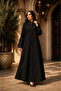Women's Black Modest Abaya with Velvet Floral Cuffs - 3