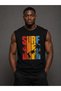Men's Black Zero Sleeve Athlete Surf Printed Crew Neck Summer Sport Casual Streetwear