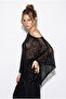 Women's Black Glitter Mercerized Asymmetrical Cut Cape Blouse 2777 60286428 - 5