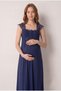 Women's Navy Blue Lace Special Design New Season 2-Piece Maternity Nightgown Set with Dressing Gown - 2