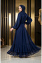Chiffon Fabric Belted Hijab Evening Dress 5810-01 Emerald Green - 5