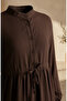 Hakim Collar Buttoned Layered Hijab Dress 0336-01 Dark Brown - 4