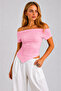 Women's Boat Neck Draped Front Asymmetrical Cut Drawstring Detailed Comfortable Fit Stretchy Fabric Blouse - 4