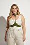 Plus Size Khaki Women's Belt Leather Harness Chain Detailed Body Accessory - 5