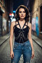 Black Vegan Leather Harness Waist Chain Fringed Cage Strap - 4