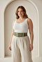 Large Size Khaki Women's Thick Belt with Double Row Bird Eye Detail - 2
