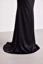 Women's Black Square Neck Strap Long Mermaid Evening Dress - 4