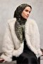 Cotton Polyester Scarf Black-Khaki Green Beige Botanical Patterned Soft Textured Durable 90X90