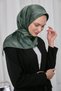 Polyester Blended Shiny Scarf Green Ethnic Patterned Shiny Textured 90X90 - 4