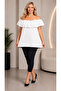 Women's Large Size White Madonna Collar Blouse - 2