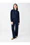 Navy Blue Metal Button Detailed Relaxed Fit Trousers - 2