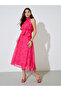 Pink Floral A-Line Midi Dress With Tie-Up Belt - 3