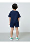 Boys Navy Blue Embossed Detail T-Shirt And Shorts Set - 5