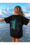 Girl's Turtle Printed Crew Neck Black T-Shirt - 2