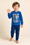 Boy's Cotton Crew Neck Letter Printed Long Sleeve Pajama Set 9659 Blue