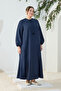 Dark Blue Collarless Dress with Tie Detail - 4